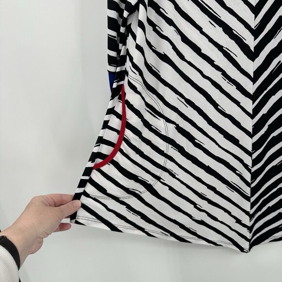 IC BY CONNIE K shirt top tunic striped knit 3/4 sleeve pockets v neck LARGE - Picture 6 of 9